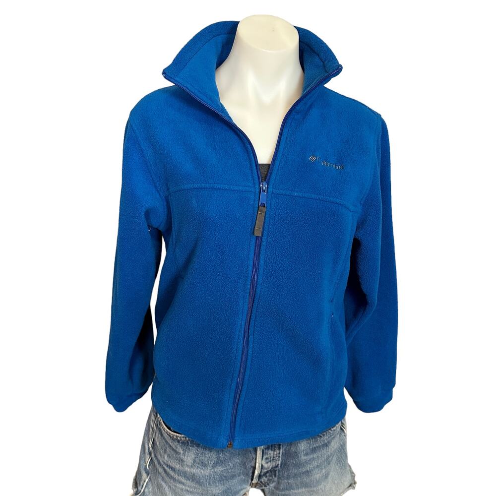 Columbia Fleece Jacket Electric Blue Small Kids 14-16 Full Zip Plush Pockets NEW